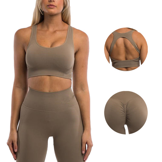 Women Workout Sets Scrunch Butt Leggings Open Back